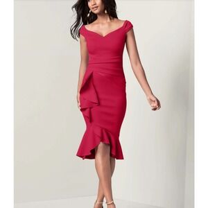 NWT Venus Barberry Pink Cocktail Dress Off Shoulder Ruffle Detail Party Dress XS